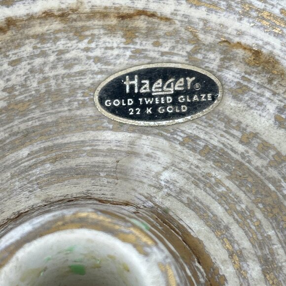Haeger Gold Tweed Glaze Candleholders 22kt Lot of 2 Ceramic 4" Tall Wood Base - Picture 6 of 12